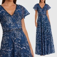 Mac Duggal 20301 Size 18 Dark Navy Blue Silver Full Length ALine Gown Maxi Dress