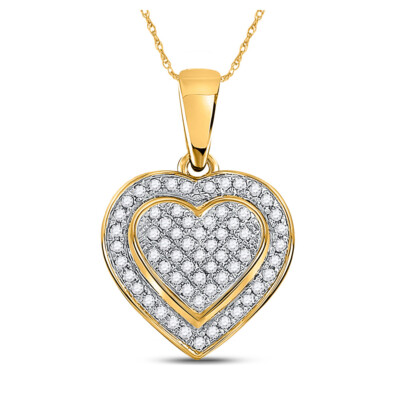 L U DIAMONDS 10K Yellow Gold Diamond Heart Pendant 1/4 CT