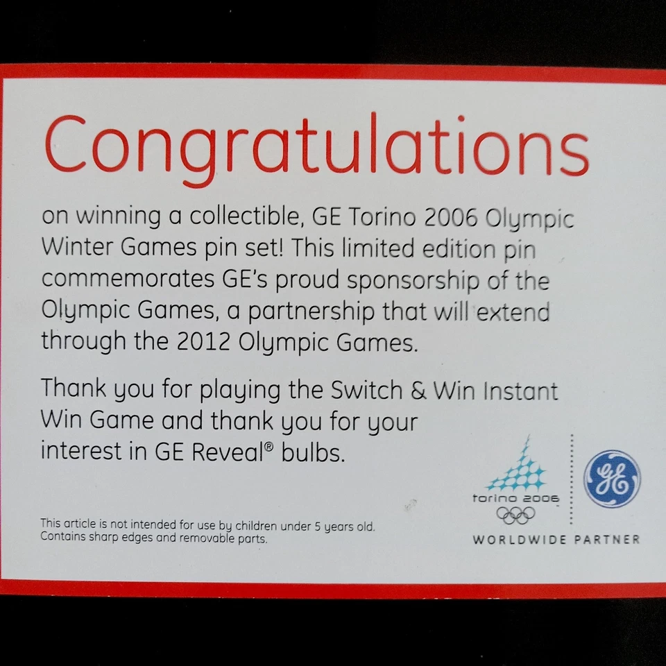 4 Pc General Electric GE 2006 Olympic Winter Games Turin Torino Pins Collectible - Image 4 of 4