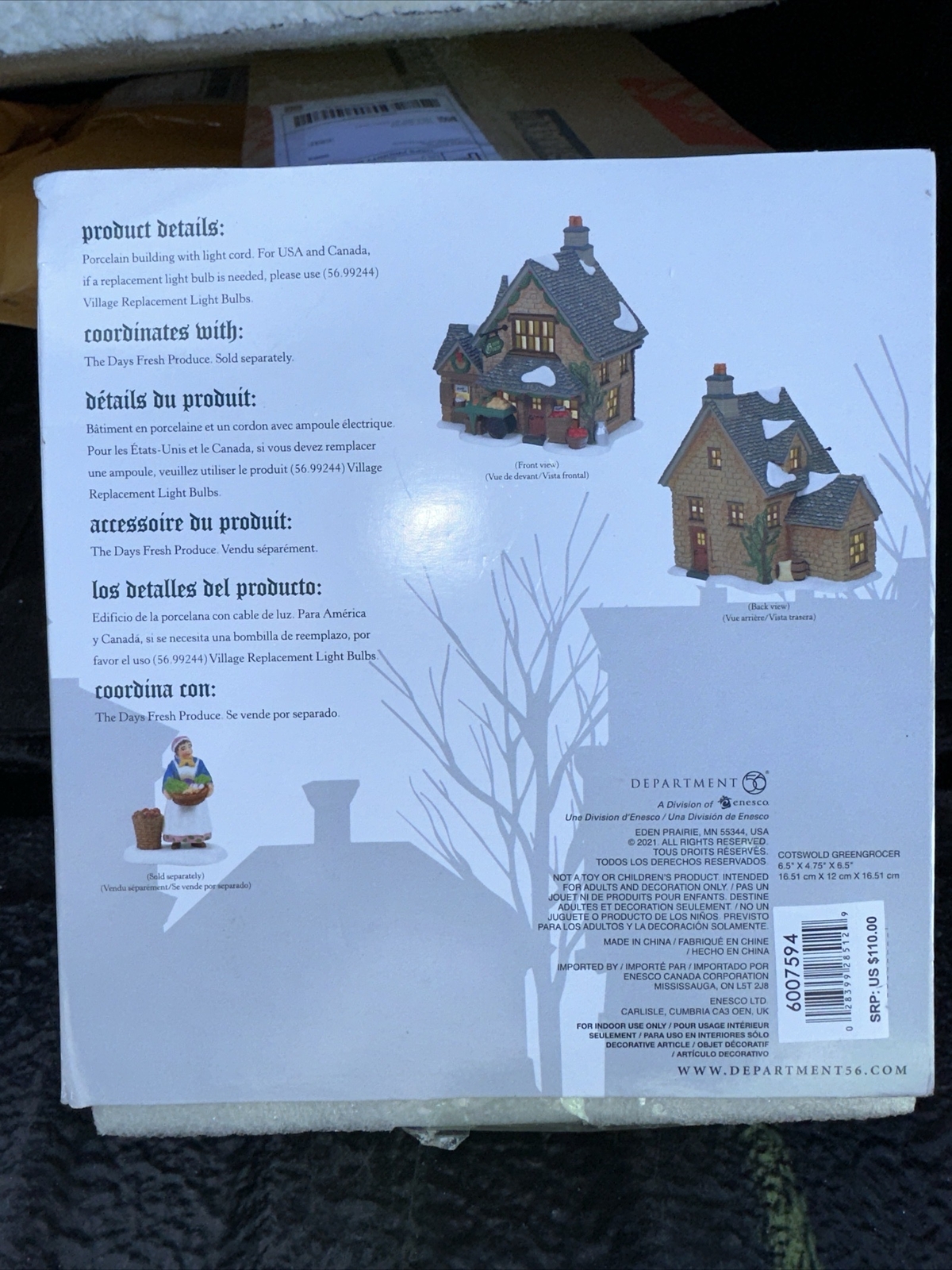 Porcelain Dickens Village Cotswold Greengrocer Lit Building, 6.61 Inch