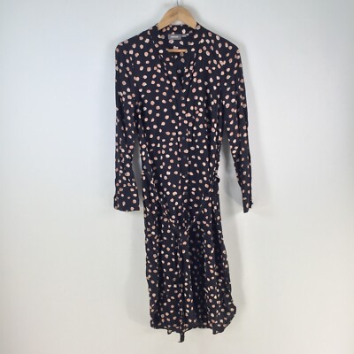 Sussan dress womens 8 shift midi black polka dot long sleeve viscose belt 113343