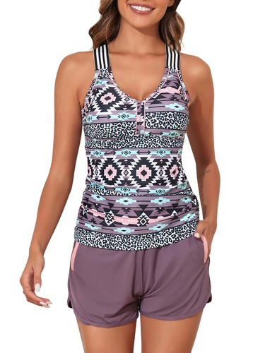 Modest Tankini Swimsuits for Women 2025 Two Piece Bathing Suits with Sporty P...