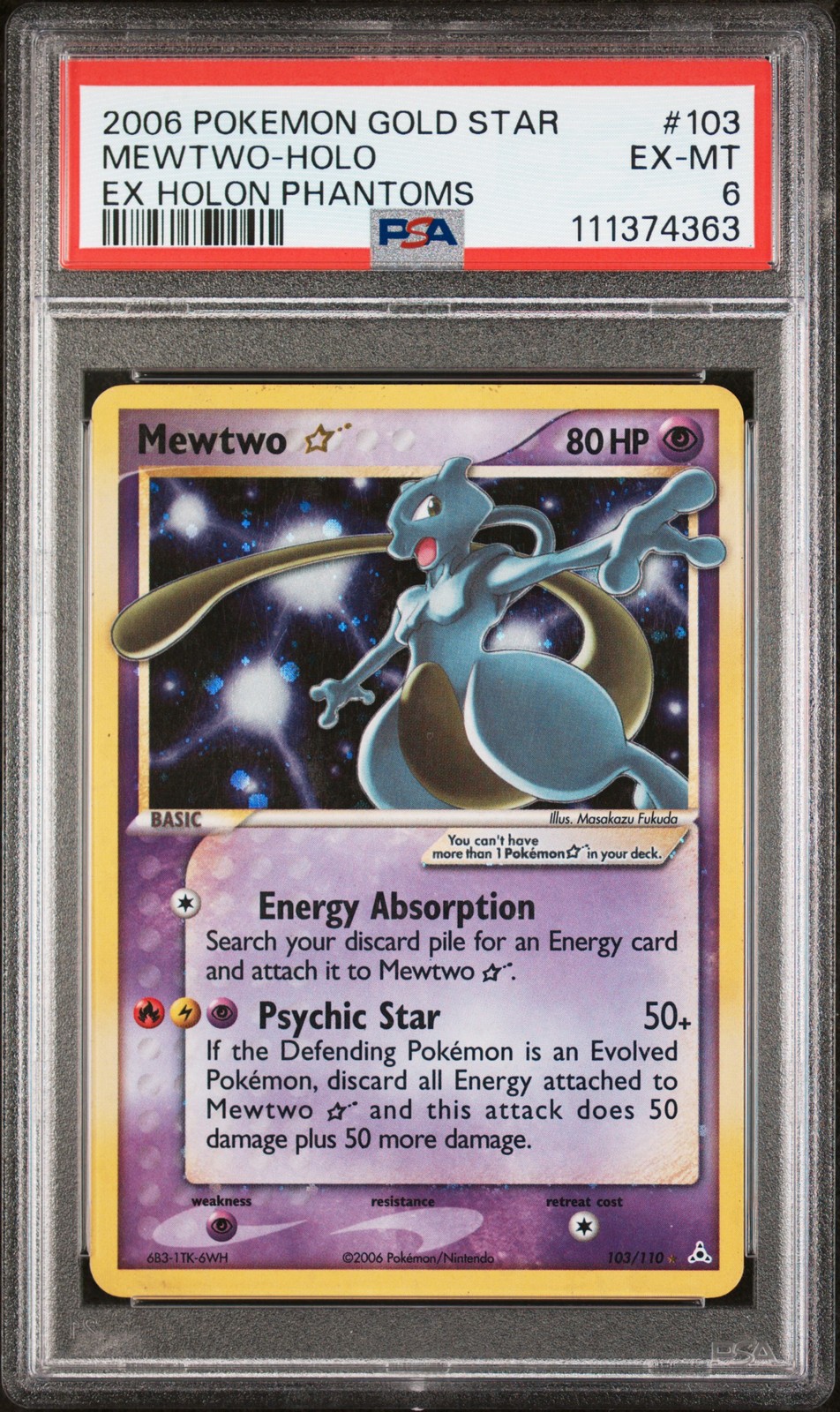 2006 POKEMON EX HOLON PHANTOMS GOLD STAR #103 MEWTWO-HOLO PSA 6