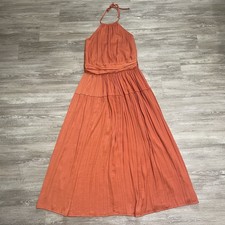 Worthington Orange Maxi Dress Halter Textured Satin Resort Tropical Beach Sz 4