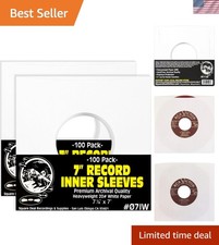 200 Archival Quality Acid-Free Heavyweight Paper Inner Sleeves for 7 Inch Vin...