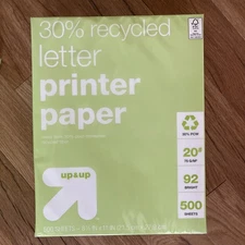 Up & Up 30% Recycled Printer Paper 8.5x11 500 Sheets 20lb 92 Bright White Score