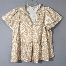 Crown and Ivy Women's Peplum Top Size L Cotton Tropical Boho Feminine Romantic