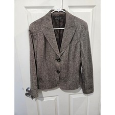 Lafayette 148 New York Brown Virgin Wool Silk Blend Blazer Jacket Size 8