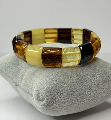 Genuine Baltic Amber Stone Bracelet.Natural Multicolor Amber Stone Bracelet. - Image 1 of 4