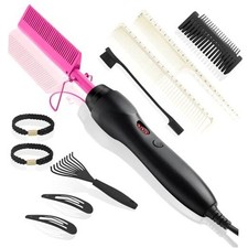 Electric Hot Comb Hair Straightener Heat Pressing Comb Curling Purple-3-gear