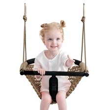 Nets Tribe 2-in-1 Toddler Swing Tan Brown Adjustable Rope Seat Woven Boho Chair