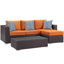 Modway Convene 3-Piece Rattan Aluminum Patio Sofa Set in Espresso/Orange