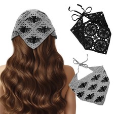 2Pcs Gothic Crochet Headbands Bat Floral Pattern Bandana for Women, Cotton ...