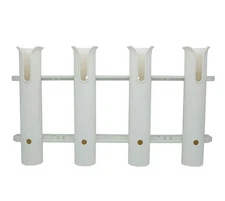 Wall Mounted Fishing Rod Holders Tubes Links Rack Rests 4-Pole White