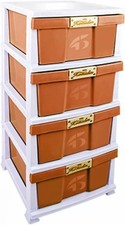 4 DRAWER PLASTIC TOWER UNIT TROLLEY CHEST BROWN DRAWER FOR HOME - NEW
