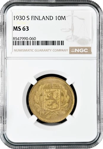 Finland 10 markkaa 1930 S, NGC MS63, "Republic of Finland (Suomi) (1918 - 1962)"