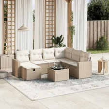 Garden Sofa Set Beige Poly Rattan Large Modular Garden Sofa Set