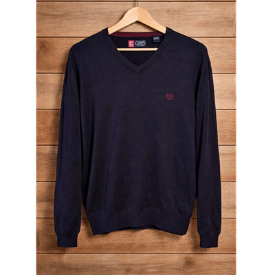 Chaps Herren Feinstrickpullover dunkelblau V-Ausschnitt Baumwolle Größe L