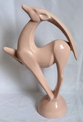 Royal Haeger Statue Gazelle Art Deco Vintage 21" Tall #6043 Matte Pink Signed