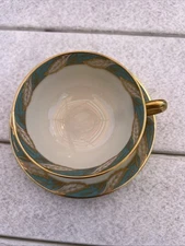 Lenox Bellevue Sea Green Footed Cup and Saucer USA