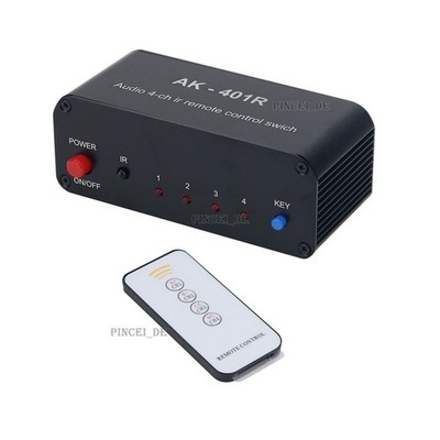 AK-401R 4CH Stereo Audio Switch Supports IR Remote Control and Manual Switching 