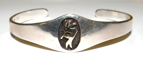 Kokopelli Cuff Bracelet Sterling Silver 14K Gold  Rogers Studio - signed V W
