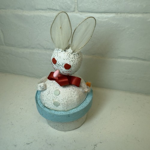 Vintage Easter Bunny Candy Container Bobble Head Mica MCM Rabbit Pipe Cleaner - Picture 2 of 7