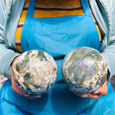 2pcs 4.73LB Natural Water Grass Agate Ball Quartz Crystal Ball Healing 2094