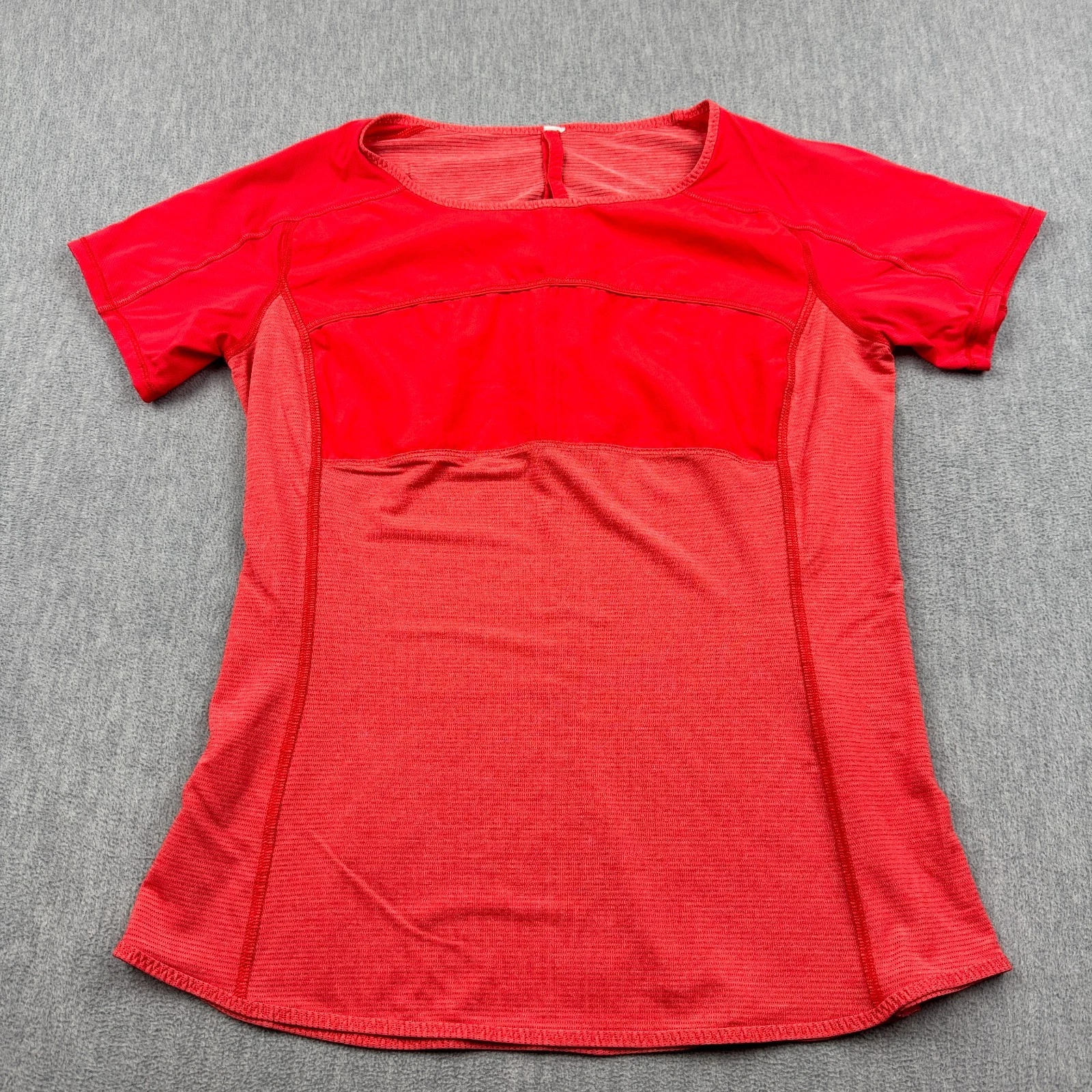 Lululemon Top Womens 8 Red Striped Run Fast Track Short Sleeve Athletic Training