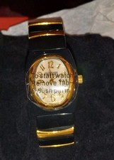 Joan Rivers Watch Women 25mm Black Gold Tone Oval Dial Stretch Band Need 