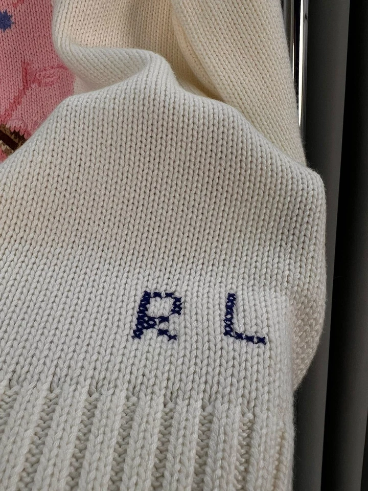 Polo Ralph Lauren Polo OSO Tejido Rosa Blanco Suéter Jersey Algodón MUJER M Nuevo Foto 3 de 4