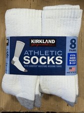 Men's Kirkland Signature Athletic Crew Socks 8-pair, White Ft Size 8-12 USA Made