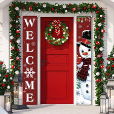 2 Pcs Christmas Door Banner for Front Porch Winter Snowman Welcome Banner for Me