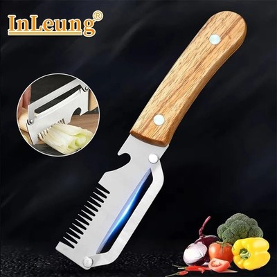 3-in-1 Stainless Steel Vegetable Peeler with Wooden Handle   Multi-Function