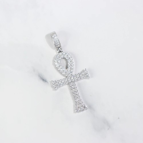 Ciondolo a croce Ankh in moissanite – Argento Sterling 925 Ciondolo a croce Ankh in moissanite – Argento Sterling 925