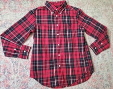 Chaps Boys Size L 14/16 Red/Black Plaid Long Sleeve Shirt-Cotton/Poly Blend-EUC