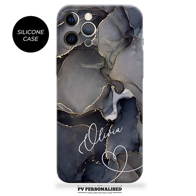 Personalisierte Handyhülle Name Marmor Silikon Cover für iPhone 15 14 13 12 11 16