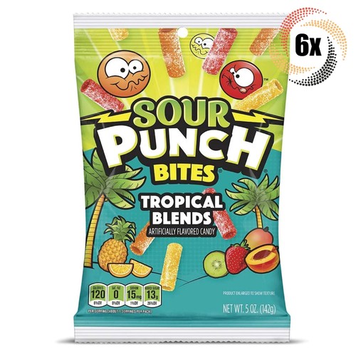 6x Bags Sour Punch Bites Tropical Blends Gummy Candy, 5oz