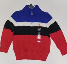 POLO RALPH LAUREN Boys Sweater zip front Pony logo 4T Blue - red
