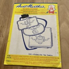 Vtg Aunt Martha's Hot Iron Transfers, 3661 Dishes For Tea Towels Tea Cup Pot