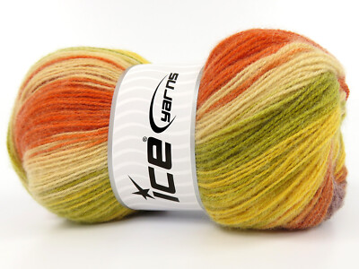 4-Skein Lot Angora Batik Yarn  wool 4x100g/550m Gold Green Orange Purple Yellow