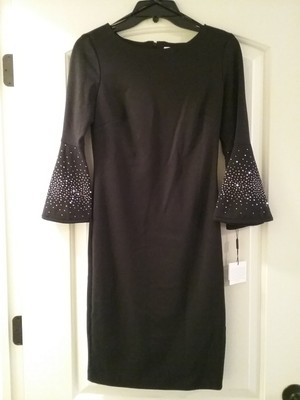 calvin klein embellished bell sleeve sheath dress