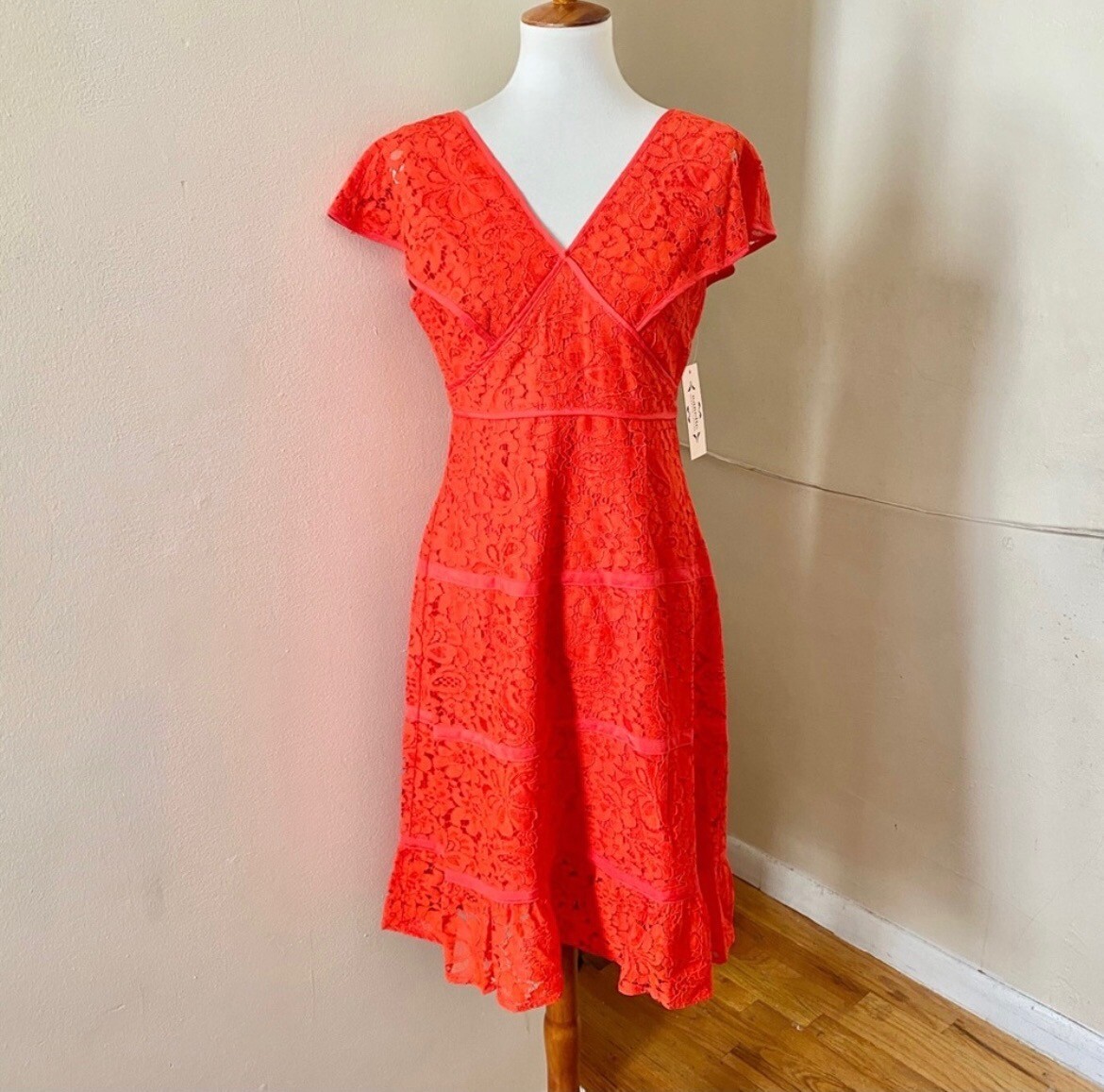 Lepore Calypso Lace Dress 6 10 12 Coral Orange Tulip Hem NWT eBay