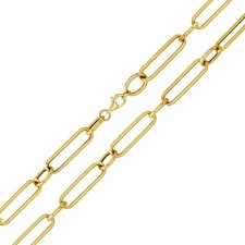 Italian 14k Yellow Gold Hollow Paper Clip Link Chain Necklace 22" 7.6mm 8.4grams