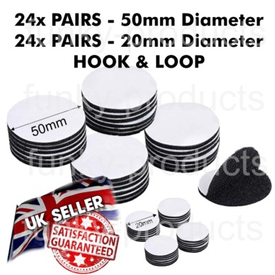 24 Paar 50 mm + 20 mm strapazierfähige selbstklebende Klettauflage Münze 