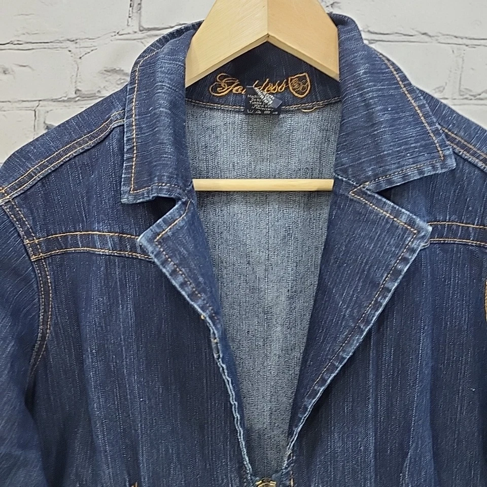 Chaqueta vaquera Goddess para mujer talla grande 2X bolsillos con cremallera Foto 4 de 4