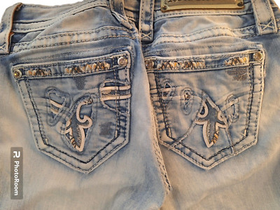 Rock Revival Jeans Womens Size 25 Nancy Crop Light Wash Blue Denim Gems