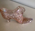 Fenton Glass Slipper Iridescent Pink Rose Pattern 6”