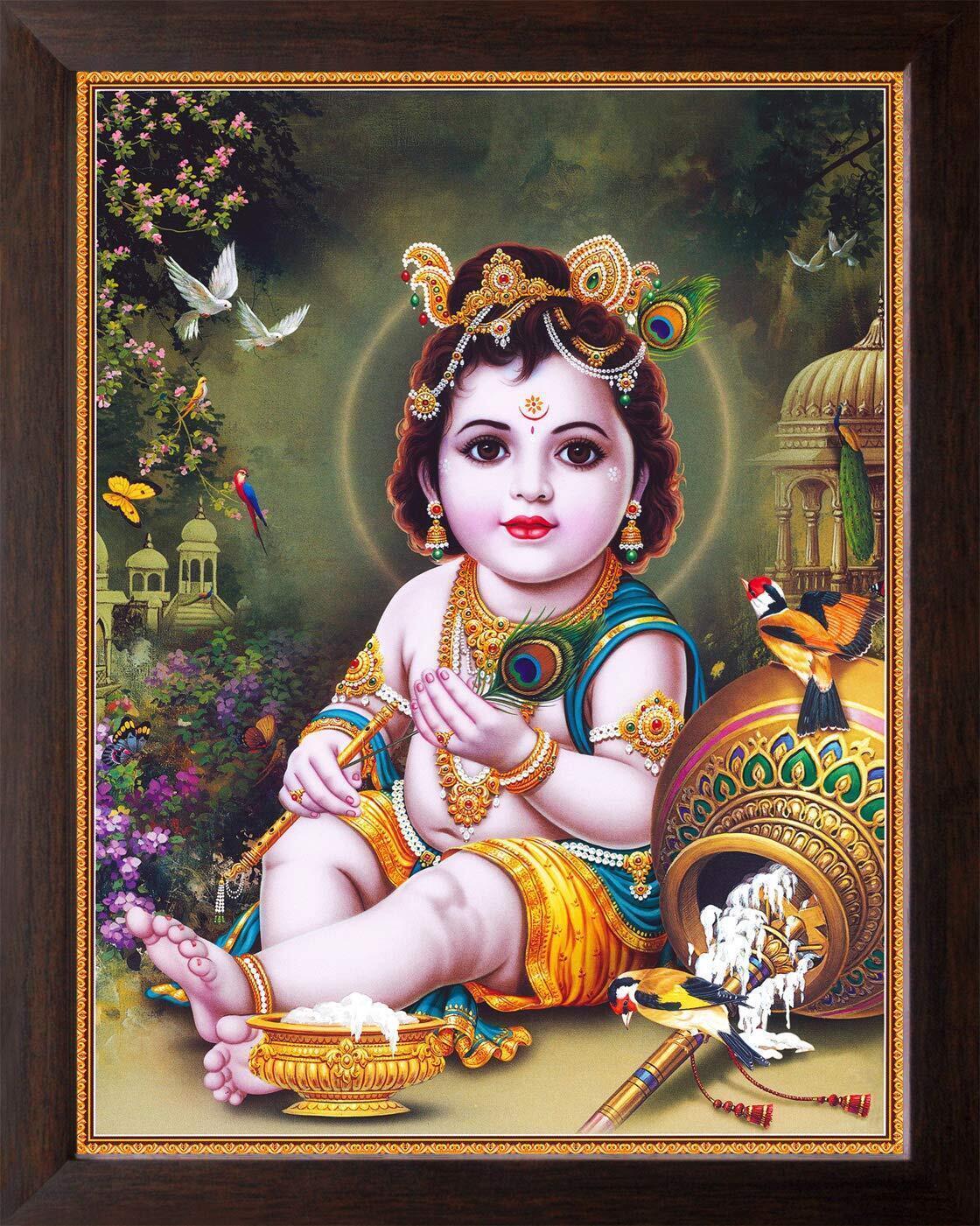 Bal Krishna Playing with Mor Pankh High Contrast HD Printed ...