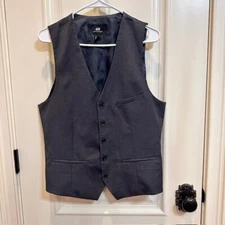 H&M Mens Button Up Sleeveless Suit Waistcoat Vest Grey 40R Slim Fit Adjustable 